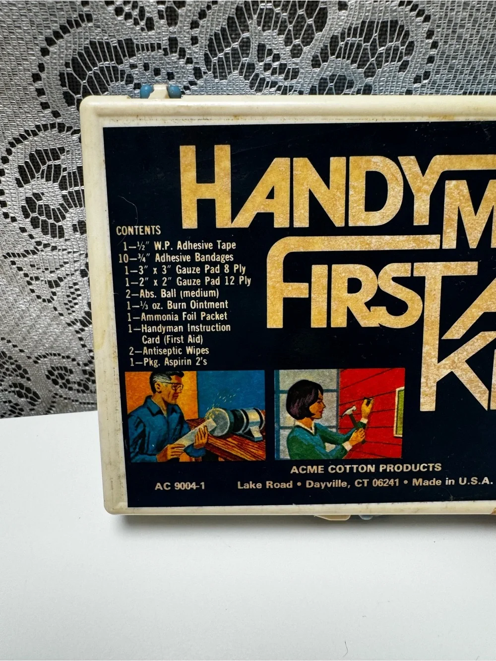 Vintage Handyman First Aid Kit Plastic Box Empty with Original Instruction Card